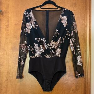 SHEIN Black and Gold Sequin Bodysuit